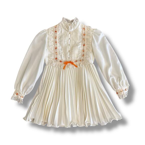 Vintage Dorissa of‎ Miami Girls White Pleated Lace Dress Size 6X Embroidered - Picture 1 of 13